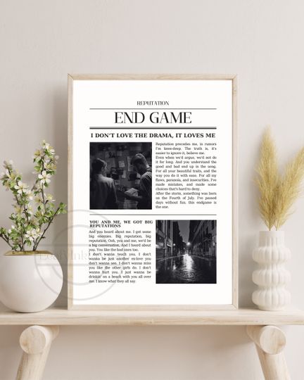 Taylorr Swifts Reputation Lyrics Poster | End Game | Newspaper Prints