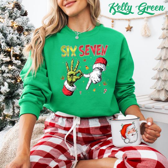 Discover Six Seven Christmas Sweatshirt: Funny Meme Graphic Holiday Shirt