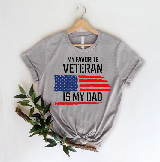 Discover My Favorite Veteran Is My Dad Shirt,US Veterans Day Gift,Military Kids Shirt, Veterans Daughter-Son Shirt, USA Flag Shirt Gift for Patriotic