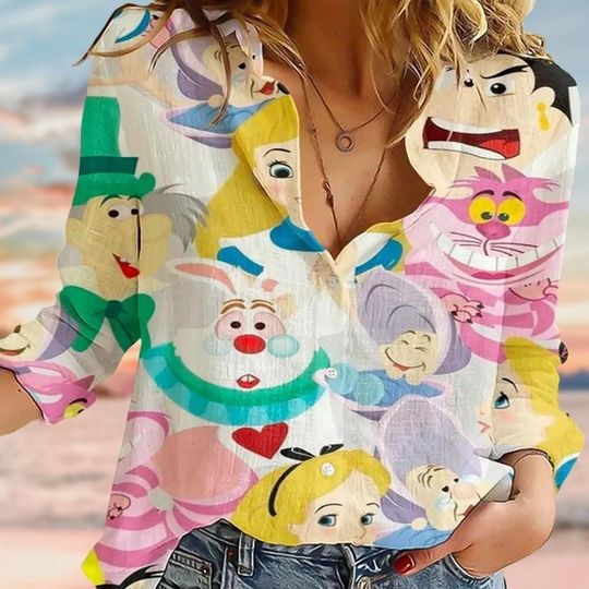 Discover Alice In Wonderland, Disney Women's Blouse, Wonderland Character Casual Top, Magic Kingdom Inspired Shirt