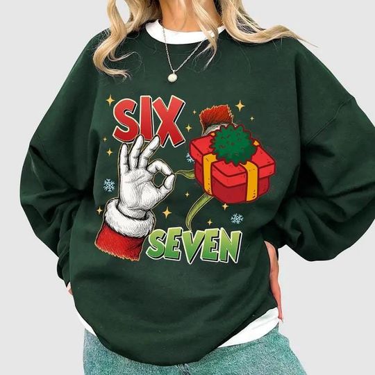 Discover Six Seven Meme Christmas Sweatshirt, 6 7 Crewneck and Hoodie, Christmas Joke Shirt, Family Matching Sweatshirt, Christmas Gift