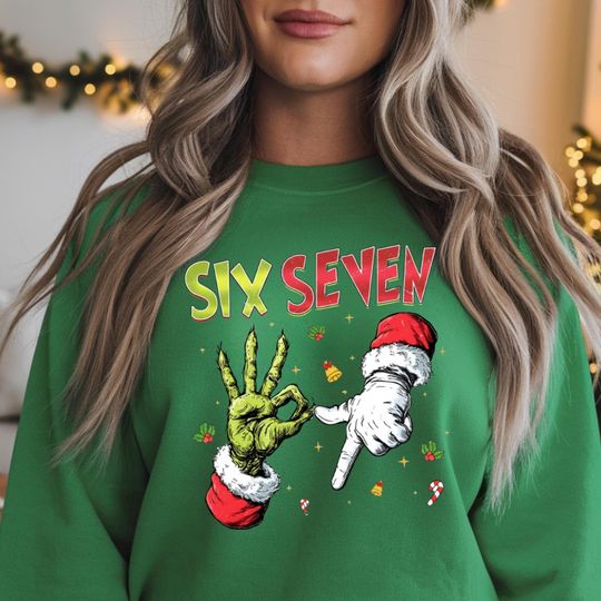 Discover Six Seven Meme Christmas Crewneck Sweatshirt, Internet Humor, Gen Z, Trending Sweatshirt, Unisex Sweatshirt, Heavy Blend Sweatshirt