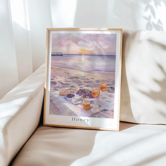 Discover Honey Print, Life of a Showgirl   , Subtle Tay Decor, Summertime Spritz Decor, Watercolor Beach Sunset, Aesthetic Home Decor Gift