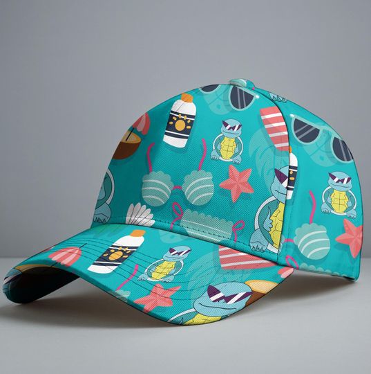 Squirtle Baseball Cap, Cute Summer Beach Hat, Funny Anime Baseball Cap, Vintage Adjustable Cap, Unisex Baseball Hat, Squirtle Squad Gift Cap