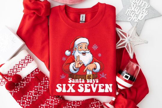 Discover Six Seven Meme Santa Sweatshirt, Funny Viral Christmas Gift for Gen Z, Cozy Holiday Santa Crewneck, 67 Trend Hoodie ,Gift for Christmas