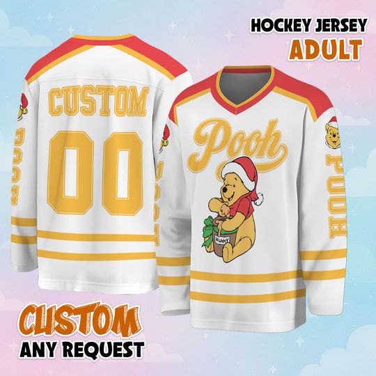 Discover Custom Disney Winnie the Pooh Christmas Hockey Jersey, Pooh Bear Hockey Jersey, Hockey Fan Lover Gift, Hockey Team Outfit