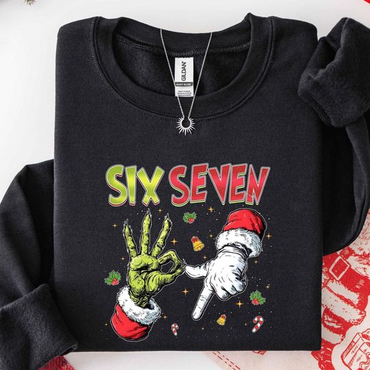 Discover Skeleton 6 7 Christmas Sweatshirt, Six Seven Meme Christmas Shirt , Six Seven Christmas Shirt, Santa Says Six Seven Shirt, 6 7 Meme Viral