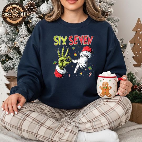 Discover Six Seven Christmas Sweatshirt, Funny Christmas Crewneck, Trendy Christmas Sweatshirt, 6 7 Meme Shirt, Six Seven Joke Shirt