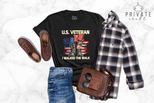 Discover Veteran Military Shirt Veteran Day Gift Tee Walked The Walk Veteran Flag U.S. Veteran US Veteran Walked the Walk Gift For American Veteran