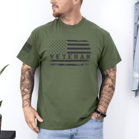 Discover American Flag Veteran Shirt, Military Dad Gift for Veterans Day, Patriotic Army Tee for Him, USA Shirt for Grandpa, Navy Gift for Men