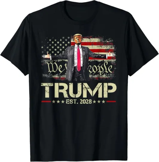 Discover Funny Trump 2028 American US Flag Vote Donald Trump 2028 T-Shirt