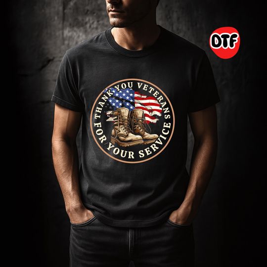 Discover Thank you veterans dtf transfer, ready to press iron on, american flag boots print, military appreciation patriotic veterans day shirt