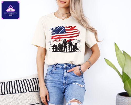 Discover Patriotic American Flag Soldier T-Shirt,USA Flag Soldier Silhouette Tee,Independence Day Shirt,Memorial Day Gift,Military Support Tee