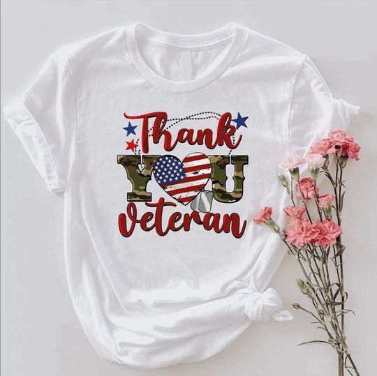 Discover Thank You Veteran Shirt,Patriotic USA Heart Flag Tee,Veterans Day Soldier Gift