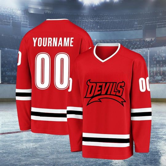 Discover Custom Red & Black Hockey Jersey, Jersey For Men With Your Team Name, Fan Hockey Jersey, Gift for Him Her