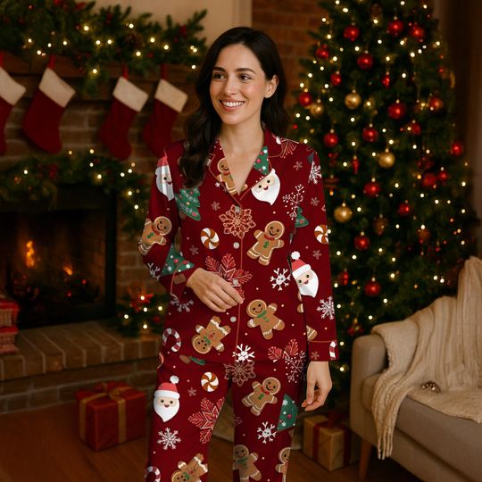 Discover Gingerbread Santa Snowflakes Candy Christmas Pajamas Set  Cute Red Holiday Sleepwear for Cozy Winter Nights - Family Matching Pajama Set