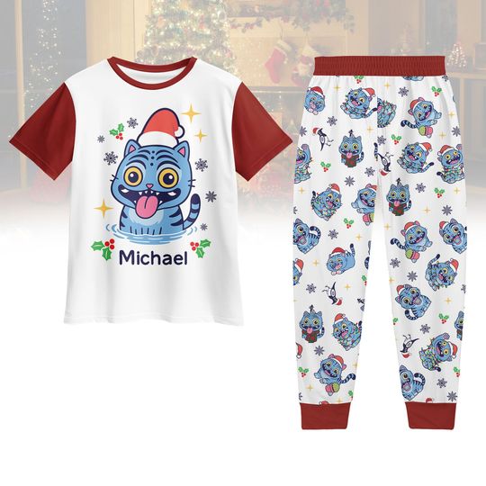 Christmas Tiger Christmas Tshirt Pants Set, Tiger Xmas Pajamas Set, Kp0p Tiger Sleepwears, Xmas Holiday Gift, Christmas Party Gift
