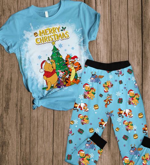 Winnie The Pooh Christmas Pajamas, Pooh And Friends Xmas Pajamas, Disney Cartoon Pajamas Set, Winter Pooh Holiday Gift