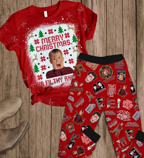 Home Alone Christmas Pajamas Set, Ya Filthy Matching Pajamas, Kevin McCallister Pajamas Pants, Home Alone Movie Shirt, Xmas Gifts
