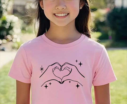 Discover Valentine Hand Heart T-Shirt, Cute Music Lover Gift Tee, Hand Heart Graphic Tee, Perfect Fan Matching Tee, Concert Lover Tee, Ideal Mom Gift