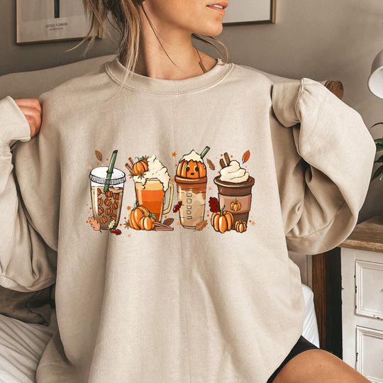 Discover Pumpkin Fall Sweatshirt , Fall Coffee Sweatshirt, Pumpkin Spice Shirt, Womens Fall Shirt