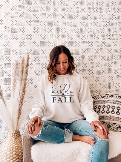 Discover Hello Fall Sweatshirt, Cute Fall Shirts Women, Hello Fall Sweater, Crewneck Pullover