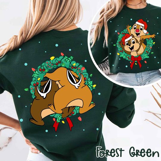 Discover Two Sided Chip N Dale Christmas Santa Hat Sweatshirt - Vintage 90s Disney Mickey Christmas Brother Sweater, Disneyland Holiday