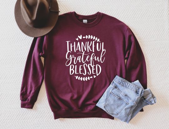 Discover Thankful Grateful Blessed Sweatshirt, Thanksgiving Sweatshirt