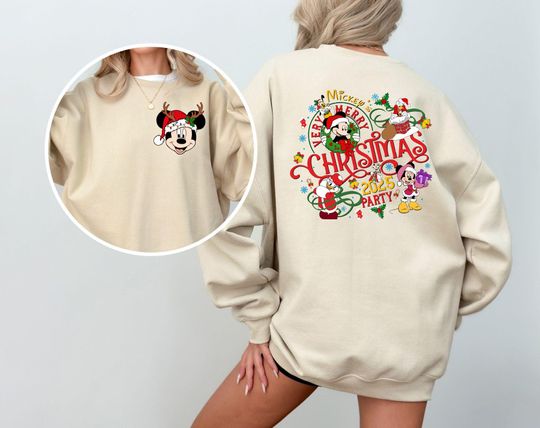 Discover Disney Mickey and Friends Christmas Lights Double Sided Sweatshirt, 2024 Holiday Santa Minniee Shirt