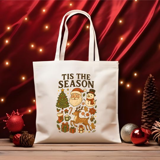 Discover Tis The Season Christmas Tote Bag Holiday Gift Bag Vacation Tote Bag Name Tote Bag
