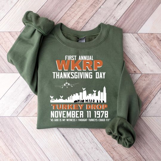 Discover WKRP Turkey Drop Sweatshirt: Vintage Thanksgiving Unisex Crewneck