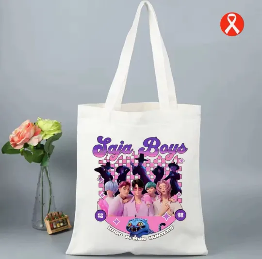 Kpop Demon Hunters SAJA BOYS Canvas Tote Bag - White