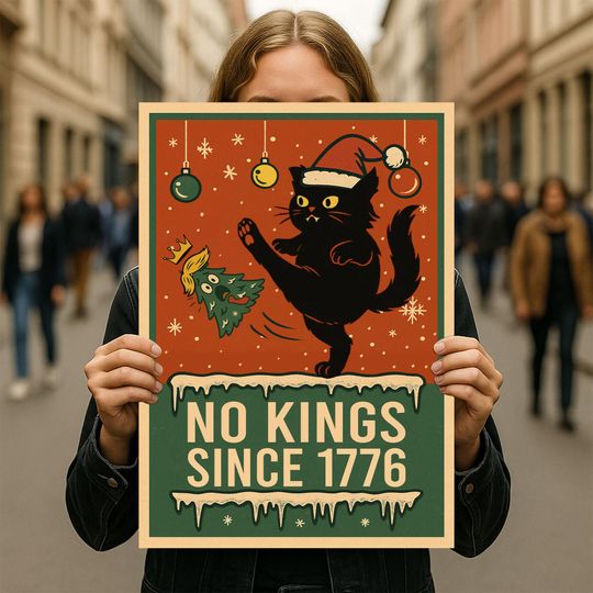 Discover Protect Democracy Sign, No Kings In America Anti-Trump Poster, Freedom Lovers Gift, Political Activist Rally Sign, Cat Anti MAGA Sign