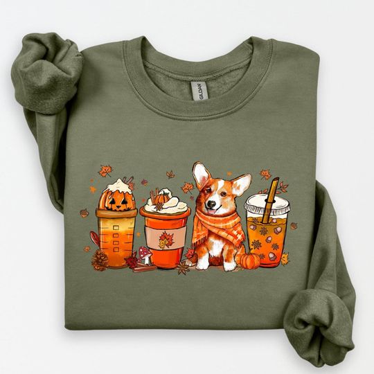 Discover Corgi Dog Fall Sweatshirt, Fall Coffee Corgi Dog shirt, Retro Halloween shirt, Dog Lover Gift, Pumpkin Spice Latte Iced Thanksgiving Shirt