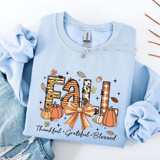 Discover Thankful Sweatshirt, Thanksgiving Sweatshirt, Thankful Grateful Blessed Shirt,Thanksgiving Shirt, Thankful Blessed Shirt, Fall Gift, Pumpkin