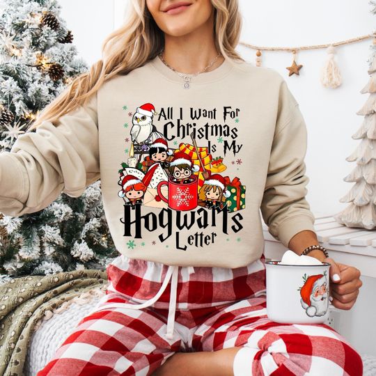 Fantasy HP Christmas Sweatshirt, All I Want For Christmas Is My Hogwarts Letter Crewneck, Wizard Graphic Design Hoodie, Xmas Potterhead
