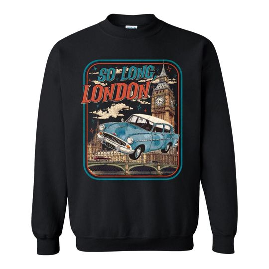 Discover Wizard Flying Car Sweatshirt, so Long London Tortured Poet Swift Hoodie, Vintage Weasley Car Sweater, Christmas Hoodie, HP Fan Sweatshirt