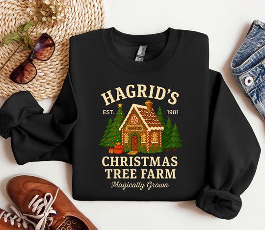 Discover Hagrids Christmas Tree Farm Hoodie Crewneck T-Shirt | Wizard Christmas Outfit | Magical Holiday Apparel | Cozy Fantasy Gift