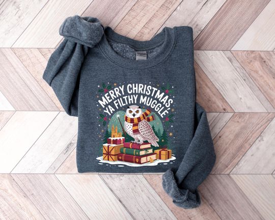 Merry Christmas Ya Filthy Muggle Sweatshirt, Funny Harry Potter Christmas Shirt, Holiday Owl Sweater, Wizard Gift for Fans, Christmas Shirt