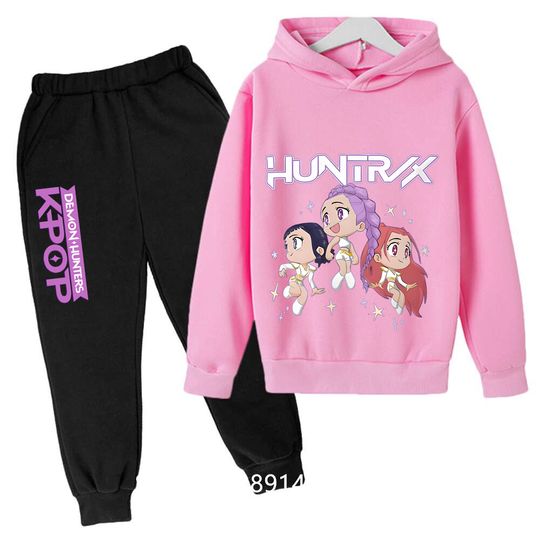 Discover New KPop Demon Hunters Short Hoodies Girls Sweatshirts Children's Outwear Rumi Mira Zoey Printed Tops+Pants Kids Tracksuits Suit