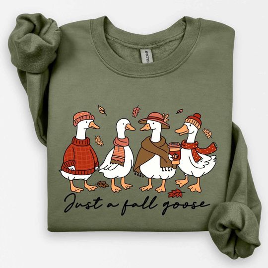Just A Fall Goose Crewneck Sweatshirt, Cozy Season Sweatshirt, Fall Sweatshirt