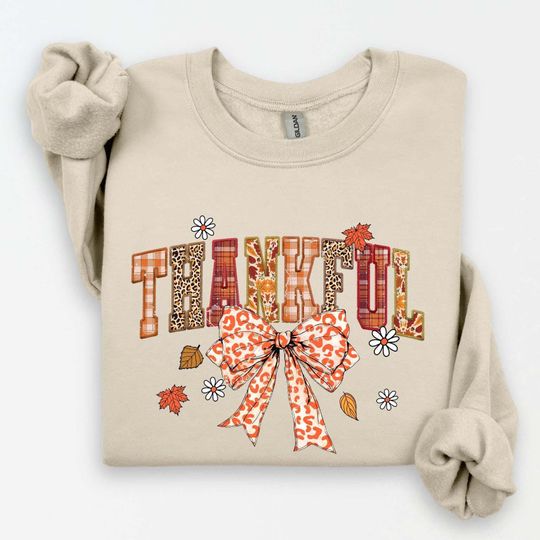 Coquette Thankful Bow Sweatshirt, Coquette Turkey Sweatshirt