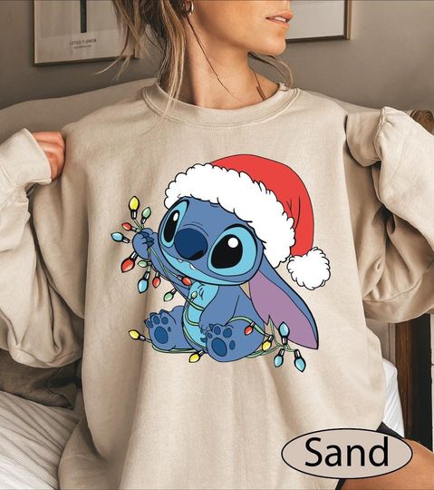 Discover Disney Stitch Christmas Lights Sweatshirt, Disneyland Family Xmas Sweater, Christmas Family Matching,Disneyworld Christmas Sweatshirt