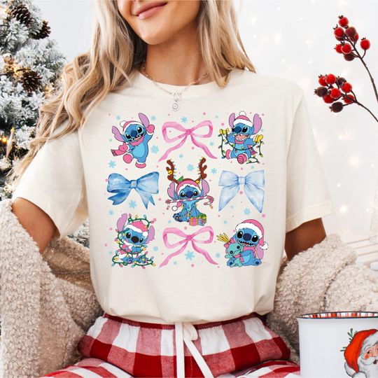 Discover Disney Christmas Stitch Sweatshirt, Xmas Stitch Coquette Sweatshirt, Lilo & Stitch Holiday Shirts, Family Xmas Gathering Hoodie