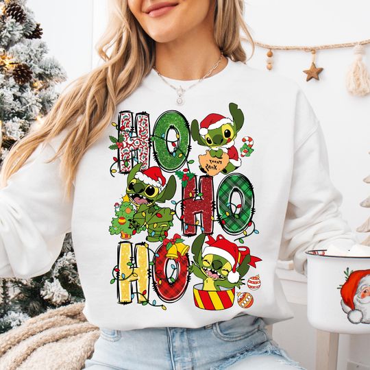 Discover Stitch Christmas Sweatshirt: Christmas Ho Ho Ho Sweater, Disney Xmas Shirt, Disney World Christmas Holiday Tee, Stitch Christmas Trip Hoodie