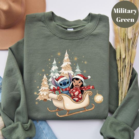 Discover Lilo and Stitch Christmas Sweatshirt, Stitch Sleigh Ride Holiday