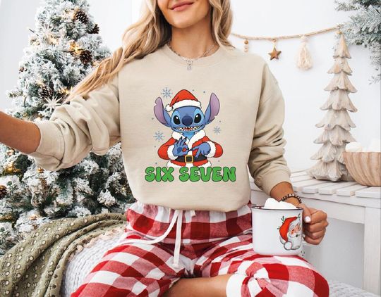 Discover Six Seven Funny Trendy Christmas Sweatshirt, Disney Stitch Design, 6 7 Viral Sweatshirt, Perfect Christmas Gift