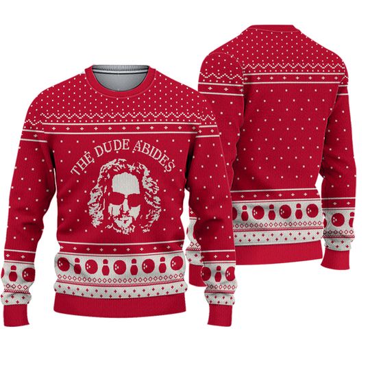 Adult The Big Lebowski The Dude Abides Ugly Christmas Sweater Movie Costume