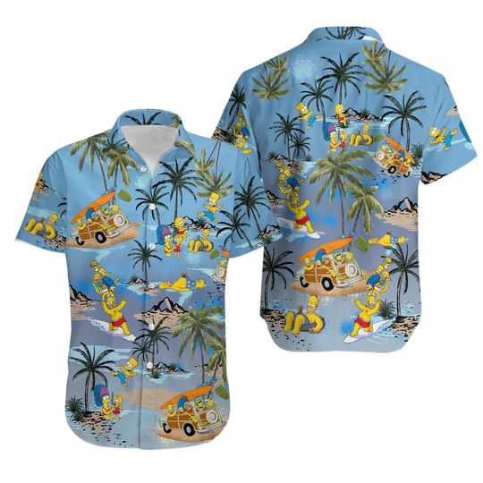 The Simpsons Family On The Beach Hawaiian Shirt, The Simpsons Button Shirt, Disney Summer Shirt, Disneyland Vacation, Disney Trip Gift