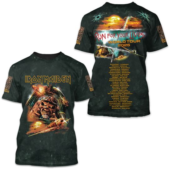 Iron Maiden Inspired Run For Your Lives World Tour 2025 3D T-Shirt